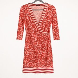 J Mclaughlin Blythe Catalina Cloth Faux Wrap Dress Preppy 3/4 Sleeve Floral Lrg